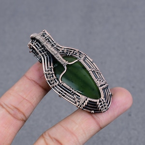 Green Serpentine Copper Pendant Copper Wire Wrapped Pendant Gemstone Pendant Copper Wire Handmade Pendant Jewelry Gifts For Wife Jewelry
