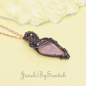 Beautiful Rose Quartz Pendant Copper Wire Wrapped Pendant Oxidized Copper Rose Quartz Gemstone Pendant Copper Pendant Gifts For Her Mother&#39;s