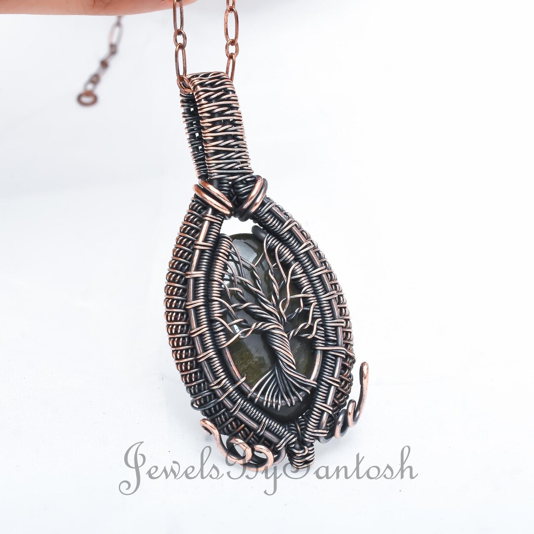 Gold Sheen Obsidian Tree of Life Pendant: Handmade Copper Wire Wrapped ...