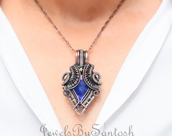 ブルーサファイアペンダント 銅線で巻かれたペンダント サファイア宝石