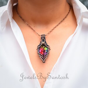Aurora Opal Copper Wire Wrapped Pendant: Handmade Gemstone Jewelry