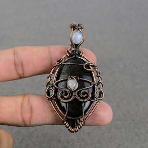 Handmade Evil Eye Gold Sheen Moonstone Copper Wire Wrapped Pendant