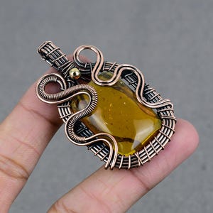 Beautiful Amber Pendant Copper Wire Wrapped Pendant Copper Amber Gemstone Pendant Copper Pendant Handmade Pendant Jewelry Gifts For Her