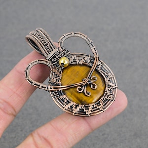 Tiger Eye Healing Crystal Pendant Copper Wire Wrapped Pendant Tiger Eye Point Pendant Gemstone Handmade Copper Pendant Jewelry Gifts For Her