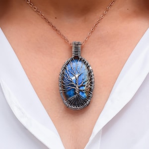 Tree Of Life Labradorite Pendant, Copper Wire Wrapped Pendant, Gemstone Pendant, Anniversary Gifts, Handmade Pendant Jewelry, Gifts For Her