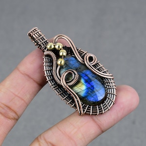 Natural Labradorite Necklace Copper Wire Wrapped Pendant Necklace Labradorite Gemstone Necklace Copper Jewelry Handmade Jewelry Gift For Her