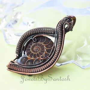 Ammonite Fossil Pendant Copper Wire Wrapped Necklace | Handmade Ammonite Shell Jewelry | Fossil Gemstone Christmas Gift for Her