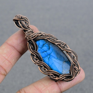 Natural Labradorite Necklace Copper Wire Wrapped Pendant Necklace Labradorite Gemstone Necklace Copper Jewelry Handmade Jewelry Gift For Her