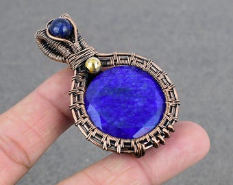 Handmade Copper Wire Wrapped Sodalite Pendant Necklace