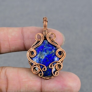 Natürliche Lapislazuli Anhänger Kupferdraht gewickelt Anhänger Lapis Lazuli Edelstein Anhänger Kupfer Schmuck Handgemachte Anhänger Schmuck Geschenke für sie