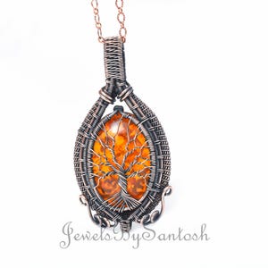 Tree of Life Amber Pendant | Handmade Copper Wire Wrapped Jewelry | Oxidized Copper Pendant | Amber Gemstone Gift for Her | Christmas Gifts