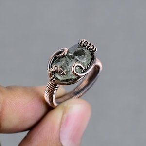 Handmade Herkimer Diamond Ring: Copper Wire Wrapped Gemstone Jewelry