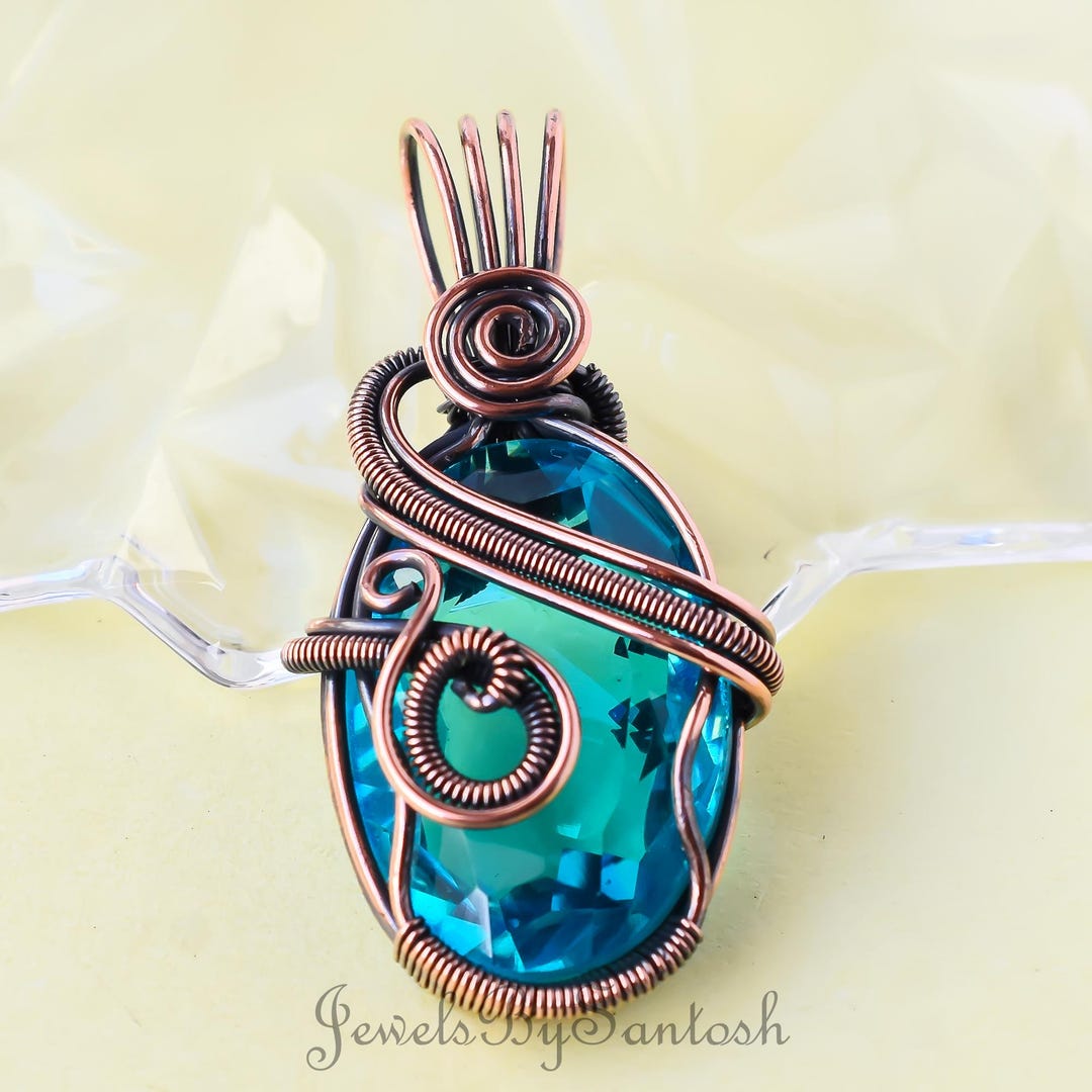 Copper Topaz Handmade Copper Wire Wrapped Blue Topaz & Ruby Pendant - Etsy