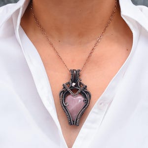 Rose Quartz Pendant Rose Quartz Gemstone Pendant Copper Wire Wrapped Pendant Copper Jewelry Handmade Pendant Gifts For Her Quartz Jewelry