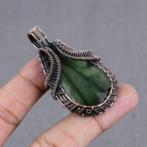 Natural Green Serpentine Copper Pendant Copper Wire Wrapped Pendant Gemstone Pendant Copper Wire Handmade Pendant Jewelry Gifts For Wife