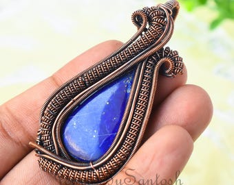 手作りの洋梨型ラピスラズリ銅線巻きペンダント - Etsy 日本