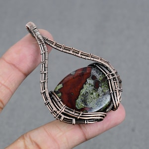 Natural Dragon Blood Jasper Necklace Copper Wire Wrapped Pendant Necklace Gemstone Necklace Copper Jewelry Handmade Jewelry Gift For Her