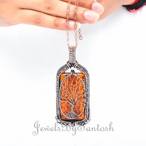 Tree of Life Amber Pendant | Handmade Copper Wire Wrapped Jewelry | Oxidized Copper Pendant | Amber Gemstone Gift for Her | Christmas Gifts
