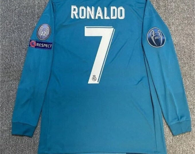 C Ronaldo No. 7 Soccer Uniform, 17-18 Real Madrid, Blue, Jersey Football Set, Short-Logng-Sleeved Uniform,christmas gifts, Fan Uniform Set