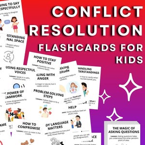子ども向け紛争解決フラッシュカード、問題解決ワークシートアクティビティ、学習用印刷可能フラッシュカード