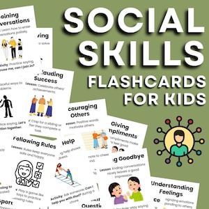 Soziale Fähigkeiten Karteikarten für Kinder, Bewältigungskonzepte, Teambildung, Aktivitäten druckbare PDF Karten