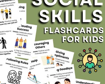 Tarjetas didácticas de habilidades sociales para niños, hojas de trabajo, cuaderno de estrategias de afrontamiento, actividades para fomentar el trabajo en equipo, tarjetas imprimibles.