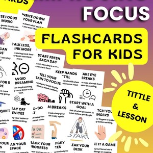 集中力向上フラッシュカード、子供向け自己制御、集中力サイン、集中力スキル印刷可能カードPDF