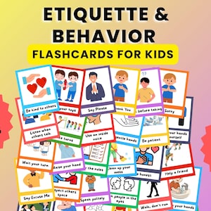 Etiquette and Behavior Flashcards, Learning Manners for Kids, Social Skills Printable, Positive Behavior Cards