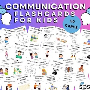 Communication Skills Flashcards for kids, Printable Self Confidence Workbook Activities, Communication Flash Cards
