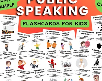 Public Speaking Flashcards for Kids, Speech Therapy Activities Exercises, Self Confidence Planner Printable PDF
