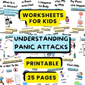 Arbetsbok för barn om att förstå panikattacker, utskrivbara ångesthanteringsfärdigheter, lugnande övningar, känsloreglering