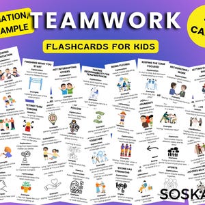 Tarjetas didácticas sobre trabajo en equipo para niños, tarjetas de comunicación para desarrollar habilidades de trabajo en equipo, PDF imprimible