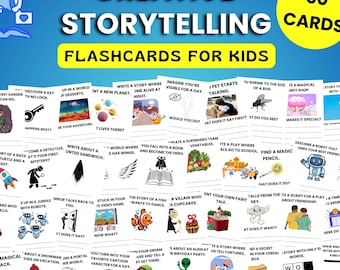 Storytelling Flashcards for Kids, Creative Storytelling Writing, Homeschooling Digital, Educational Printable Cards