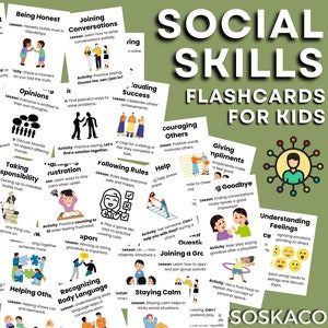 Tarjetas didácticas de habilidades sociales para niños: actividades interactivas para enseñar empatía, compartir y trabajo en equipo.