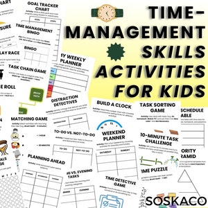 Tarjetas didácticas de gestión del tiempo para niños, actividades de gestión del tiempo, tareas de enseñanza, horarios para niños, tarjetas didácticas de actividades de productividad