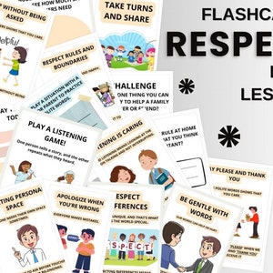 Flashcard sul rispetto: lezioni quotidiane per bambini, gentilezza, buone maniere e valori positivi, lezioni che insegnano il rispetto ai bambini, flashcard stampabili