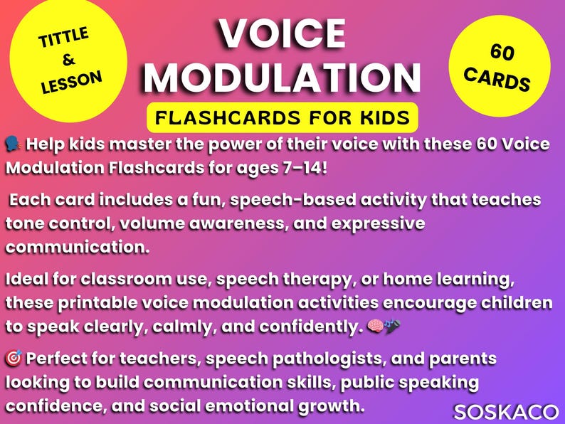 Voice Modulation Flashcards for Kids, Speech Therapy Activities, Tone ...