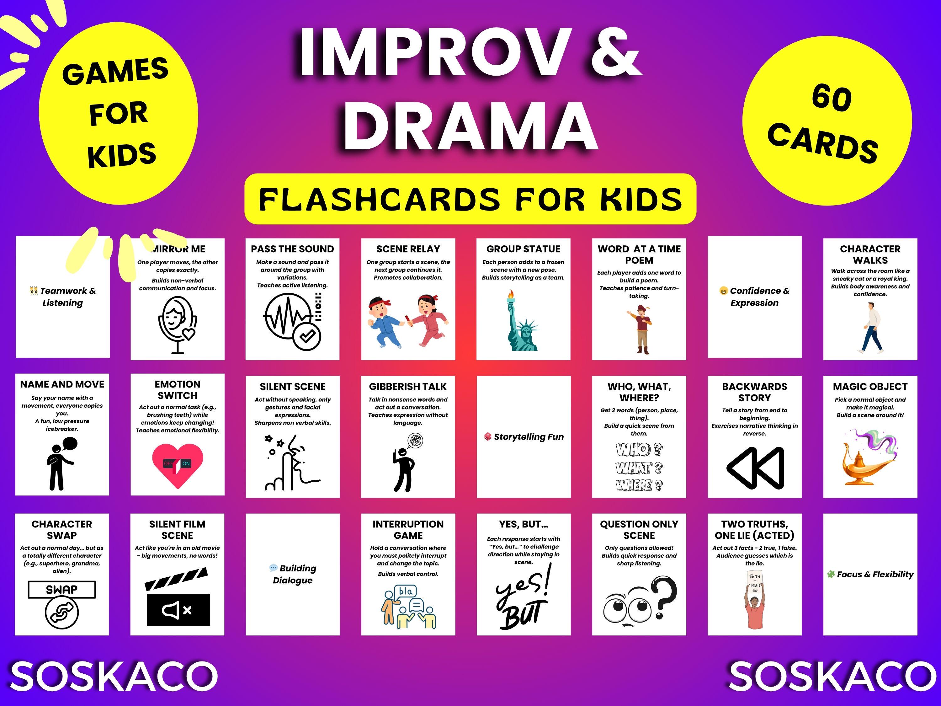 Improv and Drama Flashcards for Kids, Speaking and Acting, Thinking ...