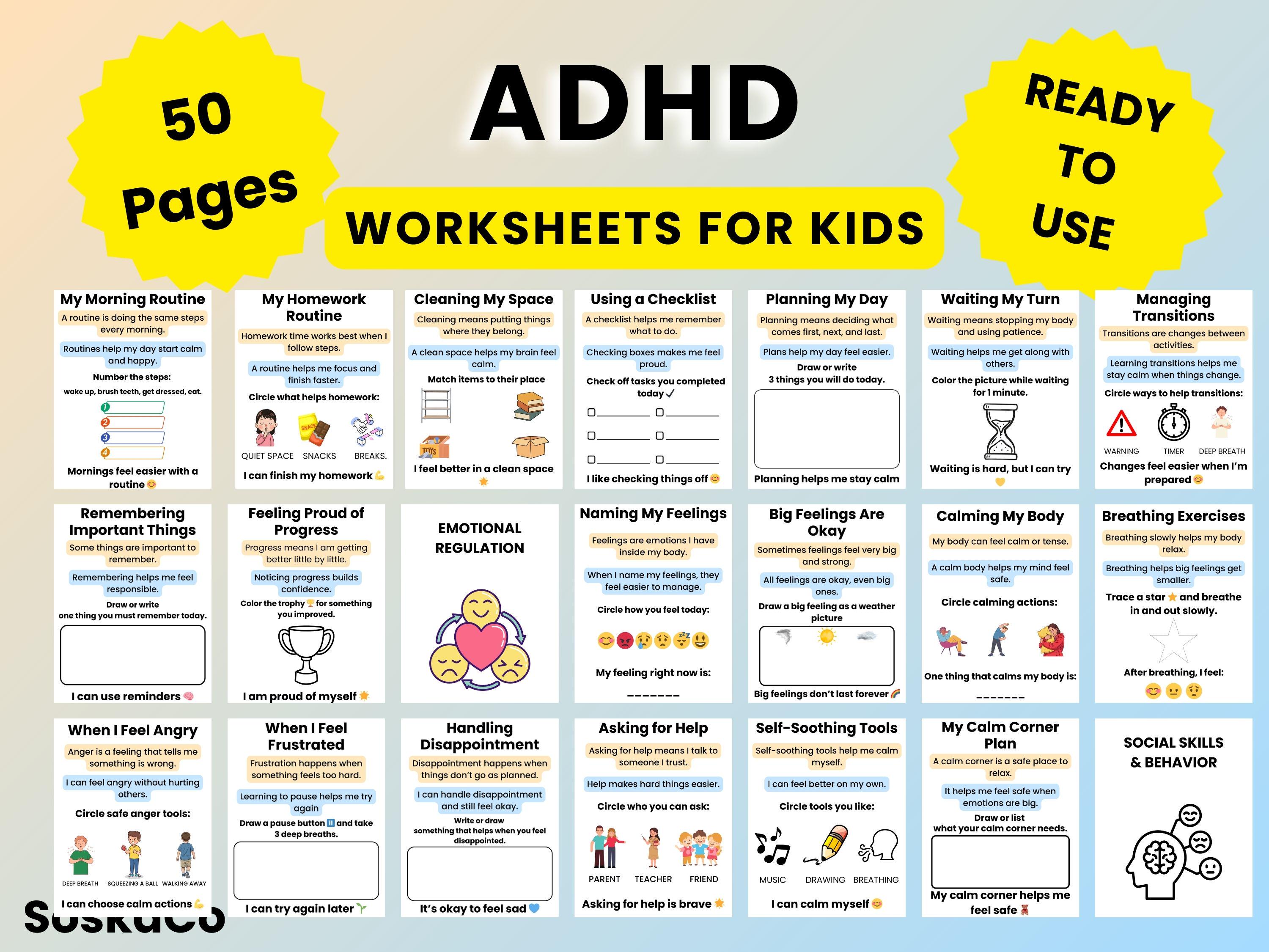 ADHD Worksheets for Kids, Emotional Regulation Activities, Adhd Planner ...