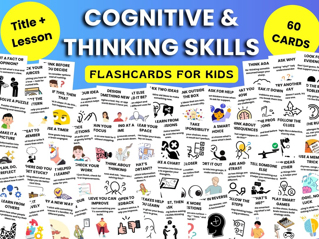 Cognitive Thinking Skills Flashcards for Kids, Problem Solving Flash ...