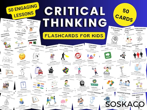 Critical Thinking Flashcards for Kids, Printable Learning Decision Making Skills, Educational Cards
