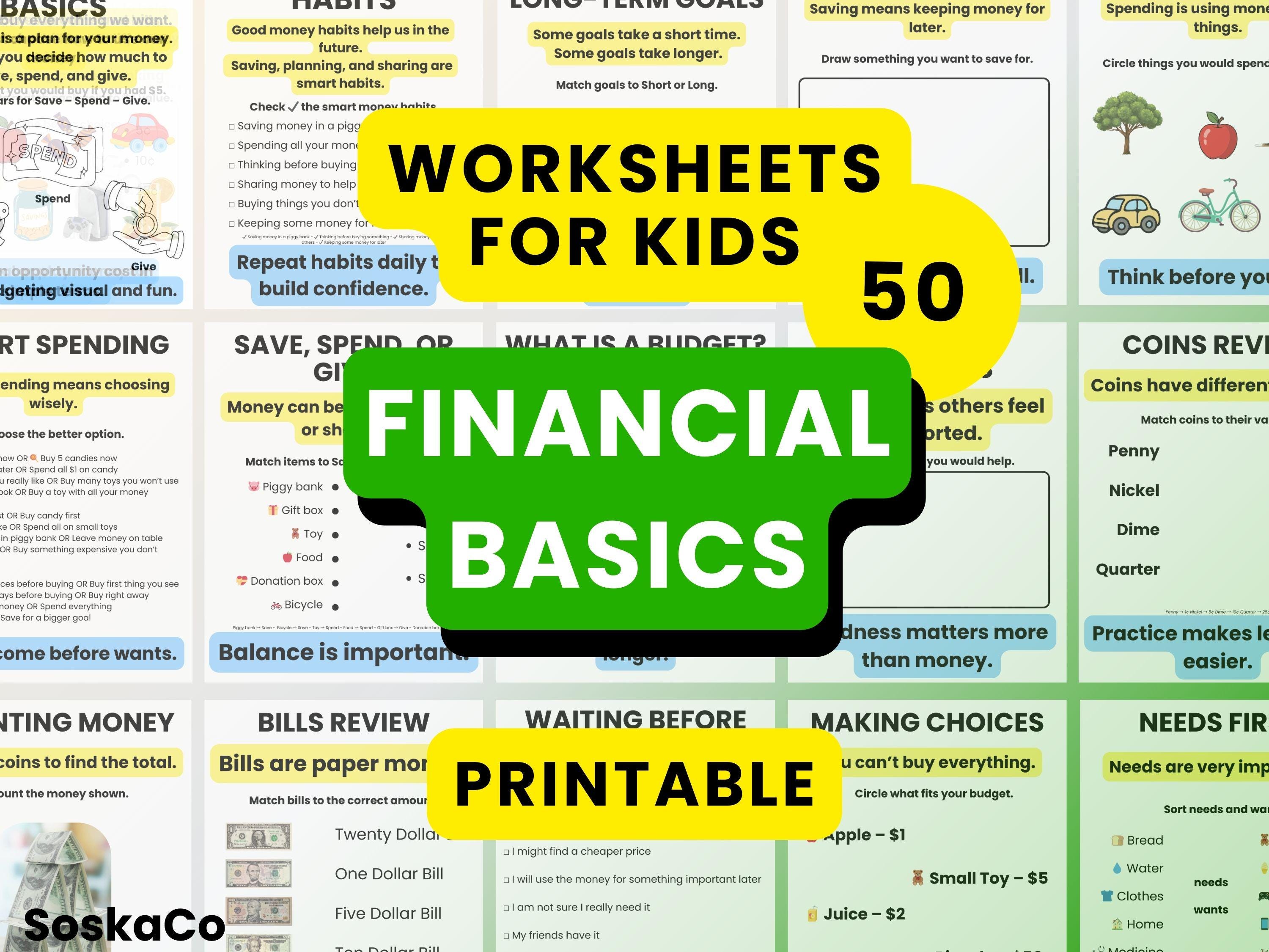 Financial Basics Worksheets for Kids, Learning Workbook Smart Money ...