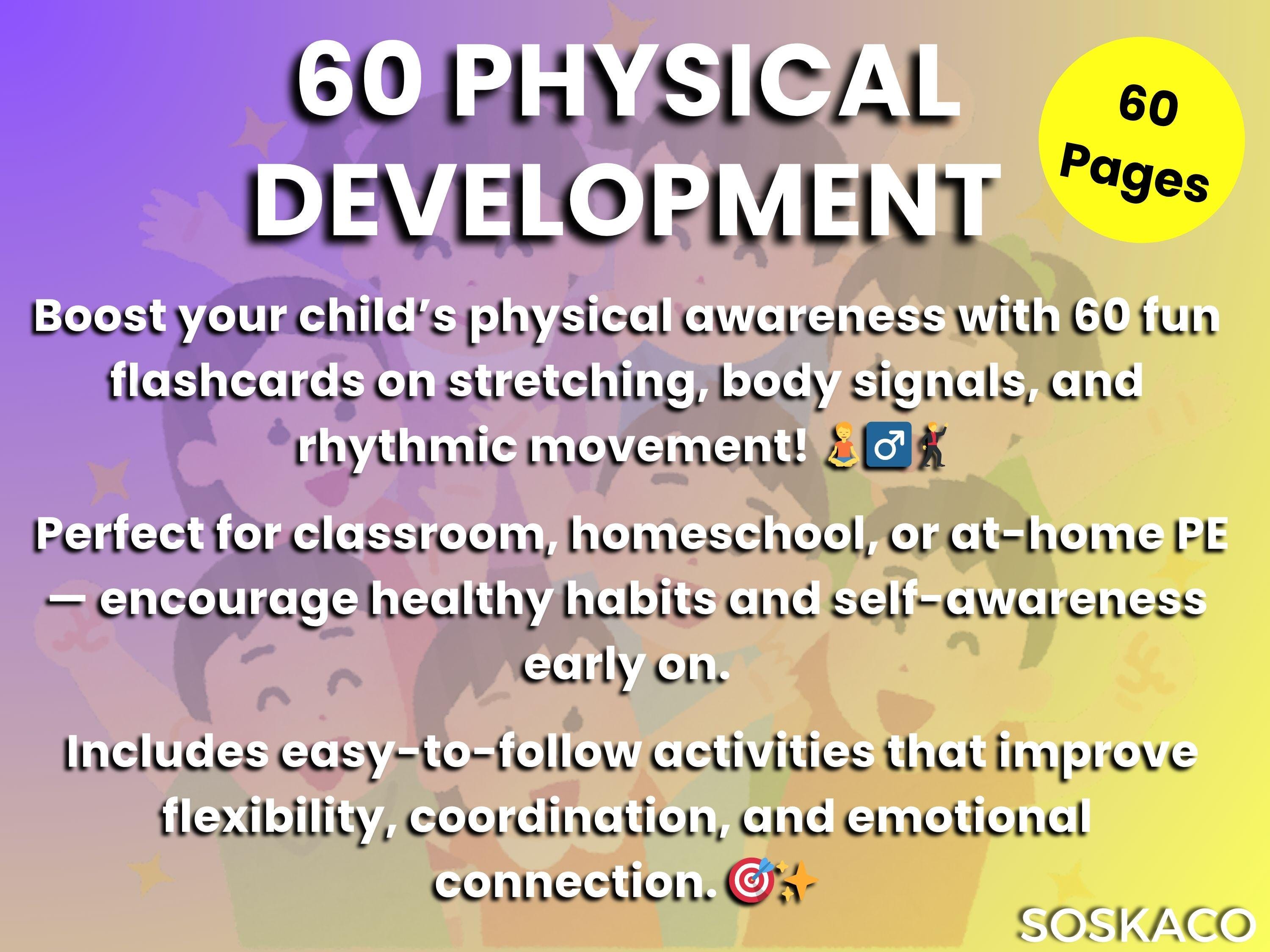 Physical Development Flashcards for Kids, Stretching Routine, Body ...
