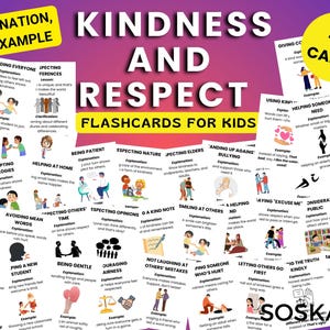 Freundlichkeit & Respekt Karteikarten für Kinder, soziale Fähigkeiten, emotionales Lernen und Charakterbildungsaktivitäten, druckbare Lernkarten