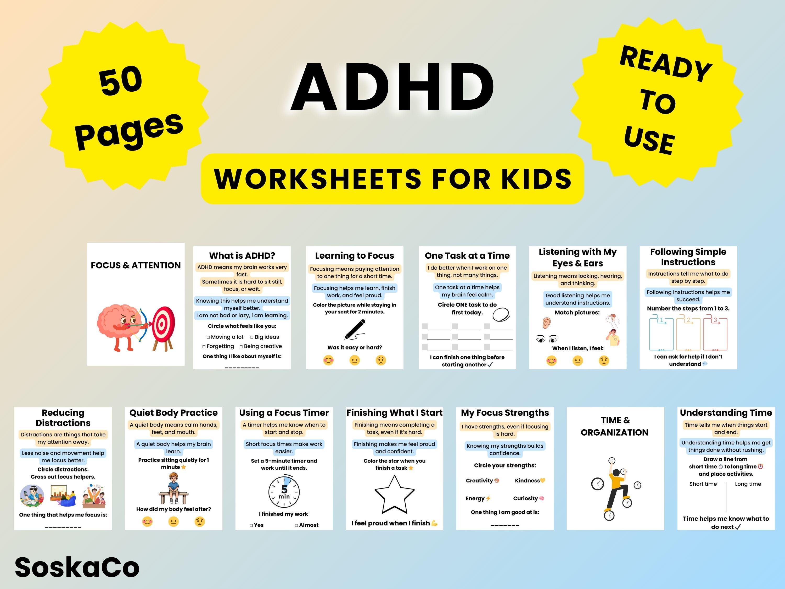 ADHD Worksheets for Kids, Emotional Regulation Activities, Adhd Planner ...