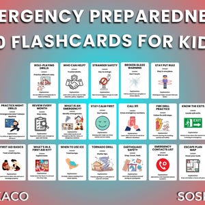Emergency Preparedness Flashcards for Kids, Emergency First Kit Aid ...