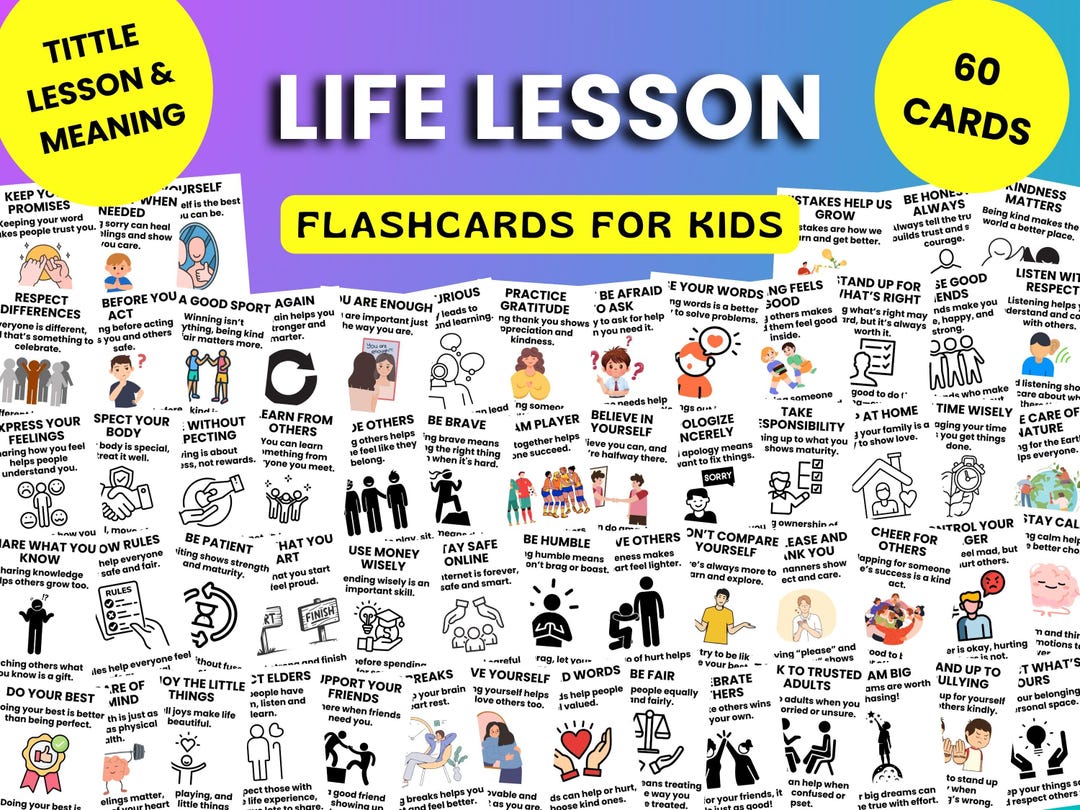 Life Lessons Flashcards for Kids, Emotional Regulation Flash Cards ...