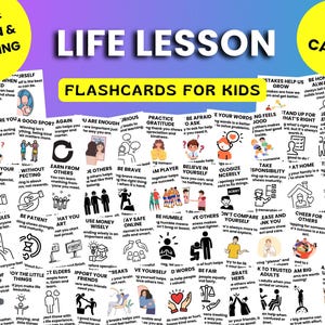 60 Life Lesson Cards for Kids, Printable Character Education, SEL Flashcards, Mindfulness & Values Activities Ages 7-15, Educational Cards