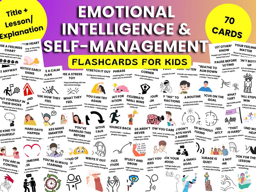 Emotional Intelligence Flashcards for Kids, Printable Self Management ...