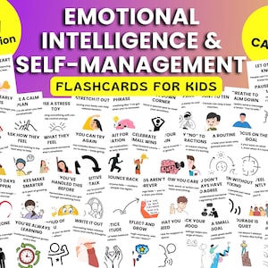 Emotionale Intelligenzkarten für Kinder, SEL Lernkarten für Selbstregulierung, Achtsamkeit, Bewältigungsfähigkeiten, druckbare Lernmittel